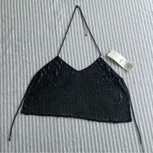 NWT Urban Outfitters Black Metal Chainmail Halter Top Festival Party Small #684